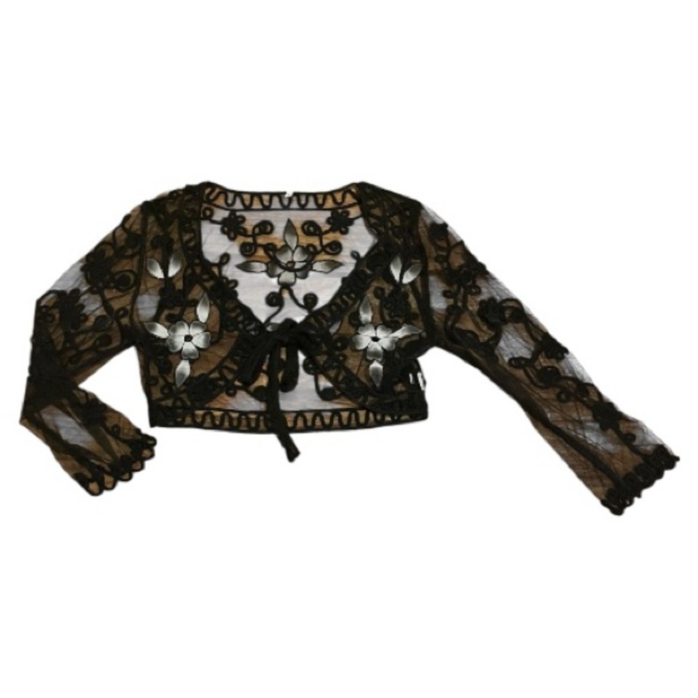 Black Sheer Floral Lace Crop Top